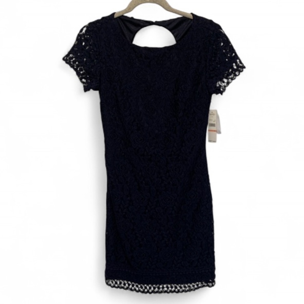 New with Tags Laundry by Shelli Segal Dark Blue Lace Short Sleeve Mini Dress